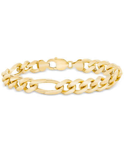 Shop Macy's Men's Figaro Link Chain Bracelet In 14k Gold-plated Sterling Silver In Gold Over Silver