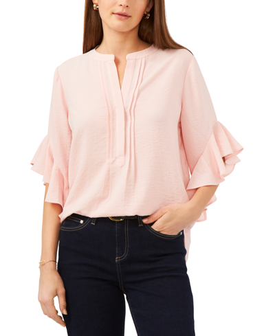 Shop Vince Camuto Plus Size Ruffle Sleeve Henley Blouse In Fresh Pink