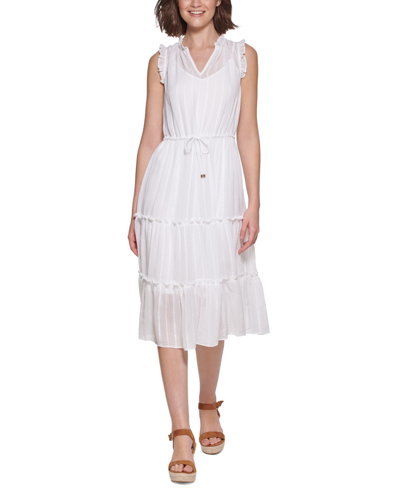 Shop Tommy Hilfiger Elle Gauze Dobby Striped Midi Dress In Bright White