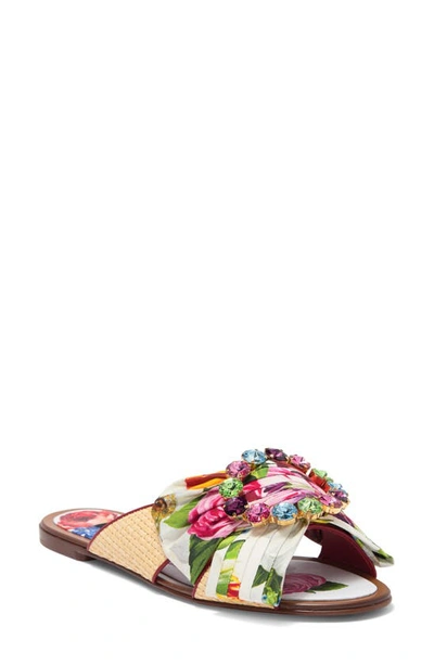 Shop Dolce & Gabbana Embellished Crisscross Slide Sandal In Multi
