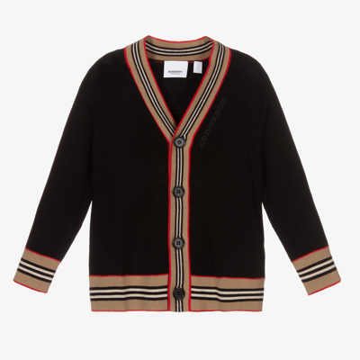 Shop Burberry Boys Black Icon Stripe Cardigan