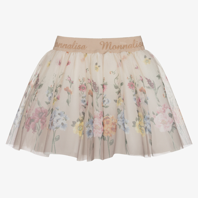 Shop Monnalisa Girls Beige Floral Tulle Skirt