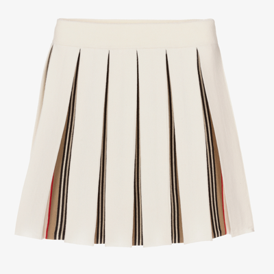 Shop Burberry Teen Girls Ivory Pleated Skirt
