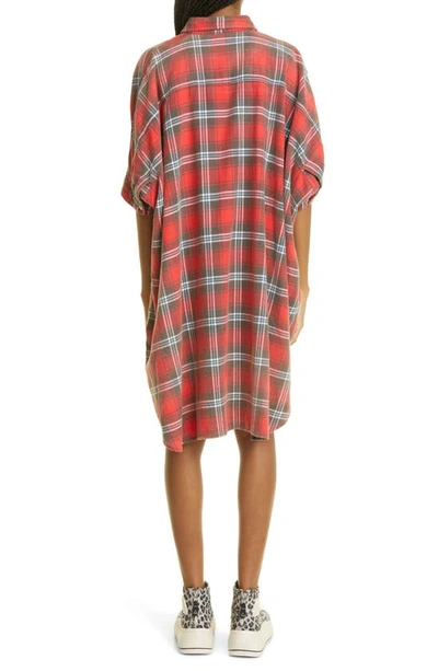Shop R13 Plaid Oversize Cotton Flannel Shirtdress In Red Plaid
