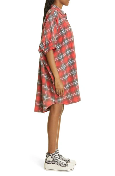 Shop R13 Plaid Oversize Cotton Flannel Shirtdress In Red Plaid