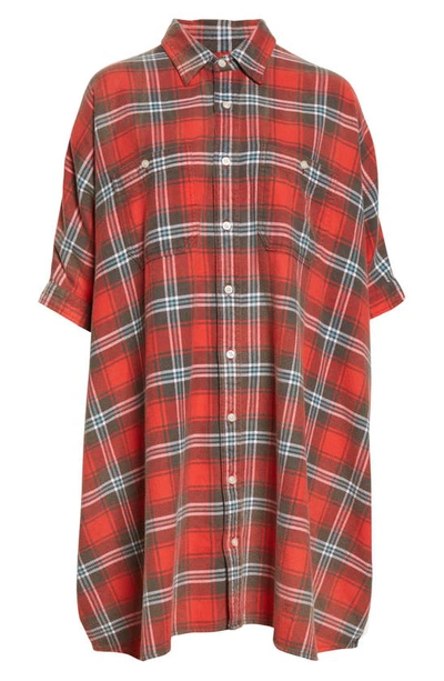 Joie Clair Red/Black Oversized Checkerboard Shirt-Dress – House of