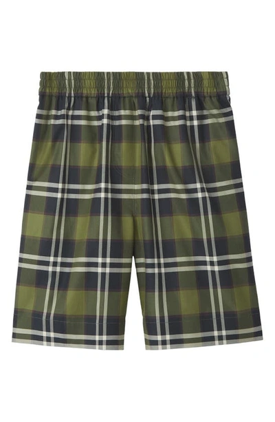 Shop Burberry Tawny Check Print Cotton Twill Shorts In Dark Olive Green Chk