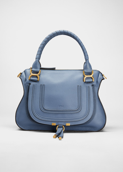 Shop Chloé Marcie Medium Zip Suede Satchel Bag In Graphite Navy