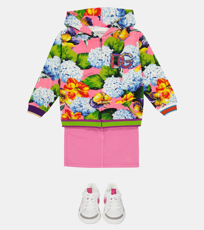 Shop Dolce & Gabbana Floral Cotton-blend Zipped Hoodie In Ortensie/violette Fd
