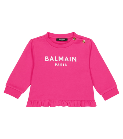 Shop Balmain Baby Logo Sweatshirt In 514bc-fucsia/bianco