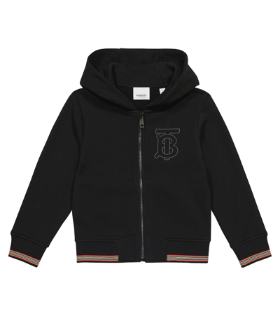 Shop Burberry Zipped Cotton Jersey Hoodie In Black