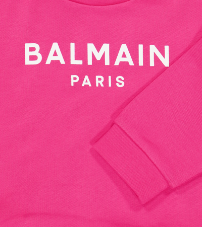 Shop Balmain Baby Logo Sweatshirt In 514bc-fucsia/bianco