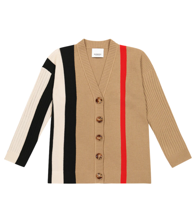Shop Burberry Icon Stripe Wool Cardigan In Archive Beige Ip S