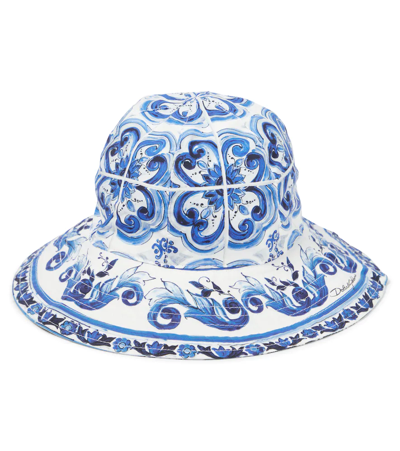 Shop Dolce & Gabbana Printed Cotton Bucket Hat In Maiolica 3