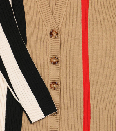 Shop Burberry Icon Stripe Wool Cardigan In Archive Beige Ip S