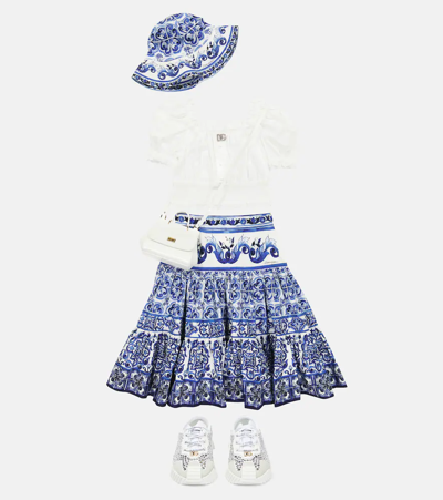 Shop Dolce & Gabbana Printed Cotton Skirt In Tris Maioliche F.bco