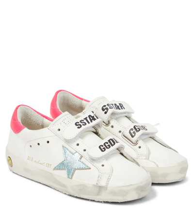 Shop Golden Goose Old School Leather Sneakers In White/mint/fluo Fuxia