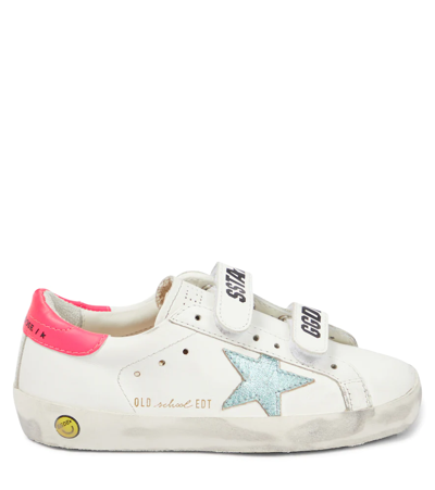 Shop Golden Goose Old School Leather Sneakers In White/mint/fluo Fuxia