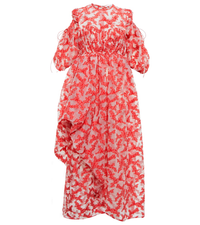 Shop Cecilie Bahnsen Fiorella Floral Fil Coupé Midi Dress In Clear/red