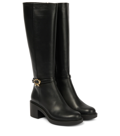 Shop Gianvito Rossi Ribbon Dumont Leather Knee-high Boots In Black