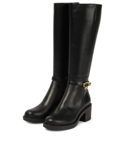 Shop Gianvito Rossi Ribbon Dumont Leather Knee-high Boots In Black
