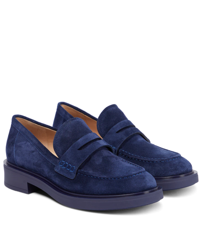 Shop Gianvito Rossi Harris Suede Loafers In Navy