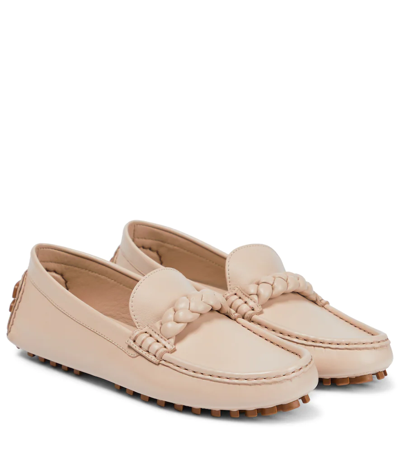 Shop Gianvito Rossi Monza Leather Loafers In Mousse+mousse