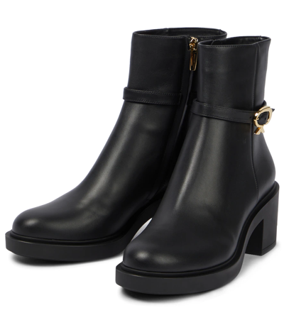 Shop Gianvito Rossi Ribbon Dumont Leather Ankle Boots In Black