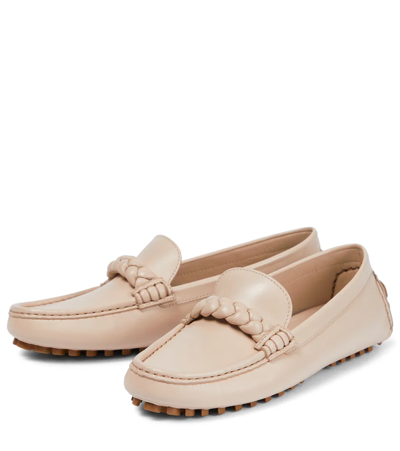Shop Gianvito Rossi Monza Leather Loafers In Mousse+mousse