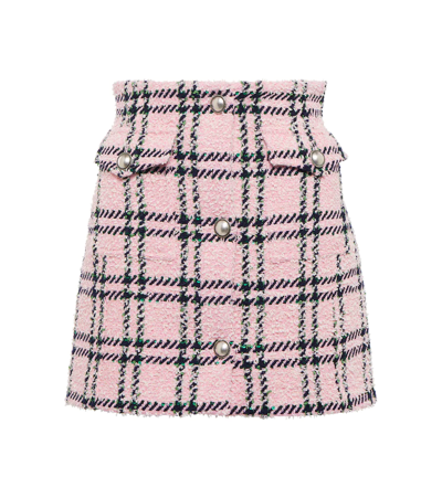 Shop Alessandra Rich Sequined Checked Bouclé Miniskirt In Pink