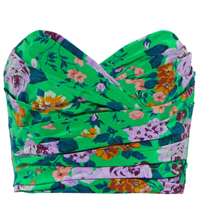 Floral-print Strapless Silk Crepe De Chine Top In Green
