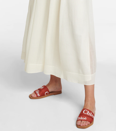 Shop Chloé Woody Canvas Slides In Terracotta Red