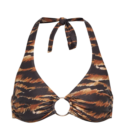 Shop Melissa Odabash Brussels Tiger-print Halterneck Bikini Top In Safari