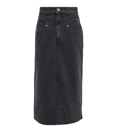 Shop Isabel Marant High-rise Denim Midi Skirt In Black