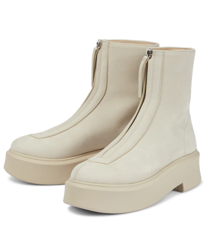 Shop The Row Zipped 1 Leather Ankle Boots In Beige/milk