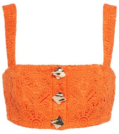 Shop Self-portrait Embellished Lace Bralette In Orange