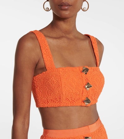 Shop Self-portrait Embellished Lace Bralette In Orange