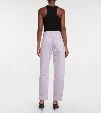 Shop Agolde Tapered Baggy High-rise Jeans In Electric