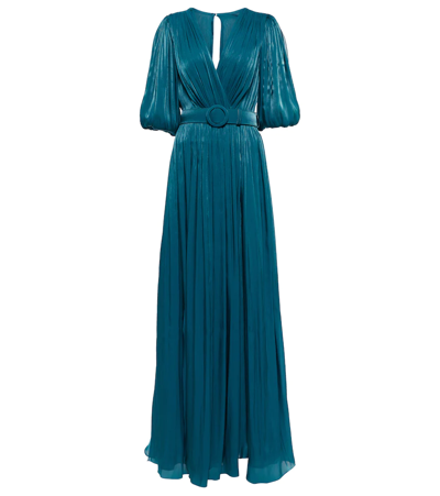 Shop Costarellos Brennie Iridescent Georgette Gown In Teal