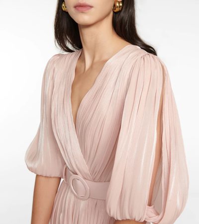 Shop Costarellos Brennie Iridescent Georgette Gown In Nude Pink