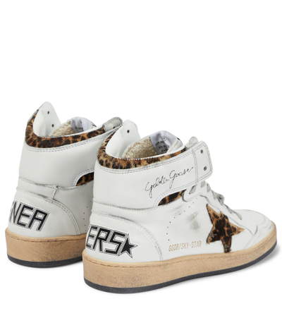 Shop Golden Goose Sky Star Leather Sneakers In White/beige Brown/black Leo