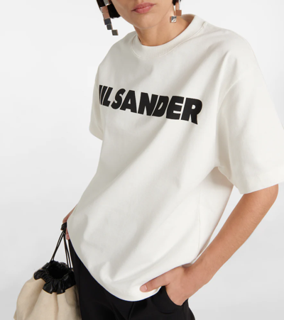 Shop Jil Sander Logo Oversized Cotton Jersey T-shirt In Natural