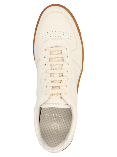 Shop Brunello Cucinelli Grainy Leather Sneakers In White