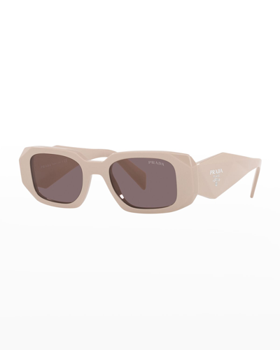 Shop Prada Rectangle Acetate Sunglasses In Beige