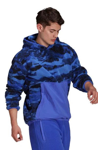 Shop Adidas Originals Adidas Adventure Polar Fleece Camo Pullover Hoodie In Sonic Ink