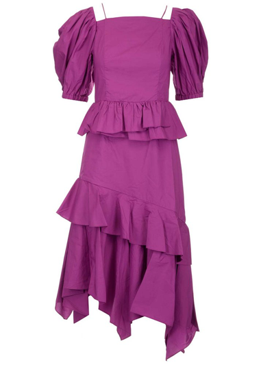 Shop Ulla Johnson Marie Short Sleeved Ruffled Dress In Purple