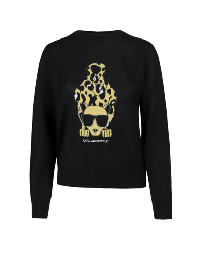 Shop Karl Lagerfeld Ikonik Karlimal Knitted Sweater In Black