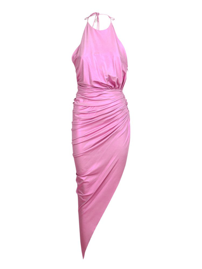Shop Alexandre Vauthier Halterneck Metallic Asymmetric Dress In Pink