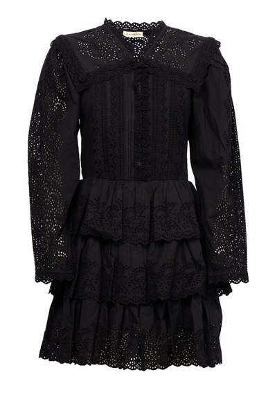 Shop Ulla Johnson Aster Broderie Long Sleeved Mini Dress In Black