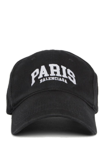 Shop Balenciaga Paris Logo Embroidered Cap In Black